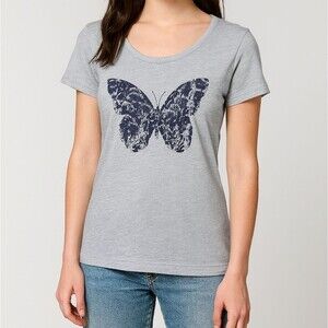 Butterfly Graphic Tee Blue Scoop Neck T-Shirt M Cyber Grunge Girlhoodcore